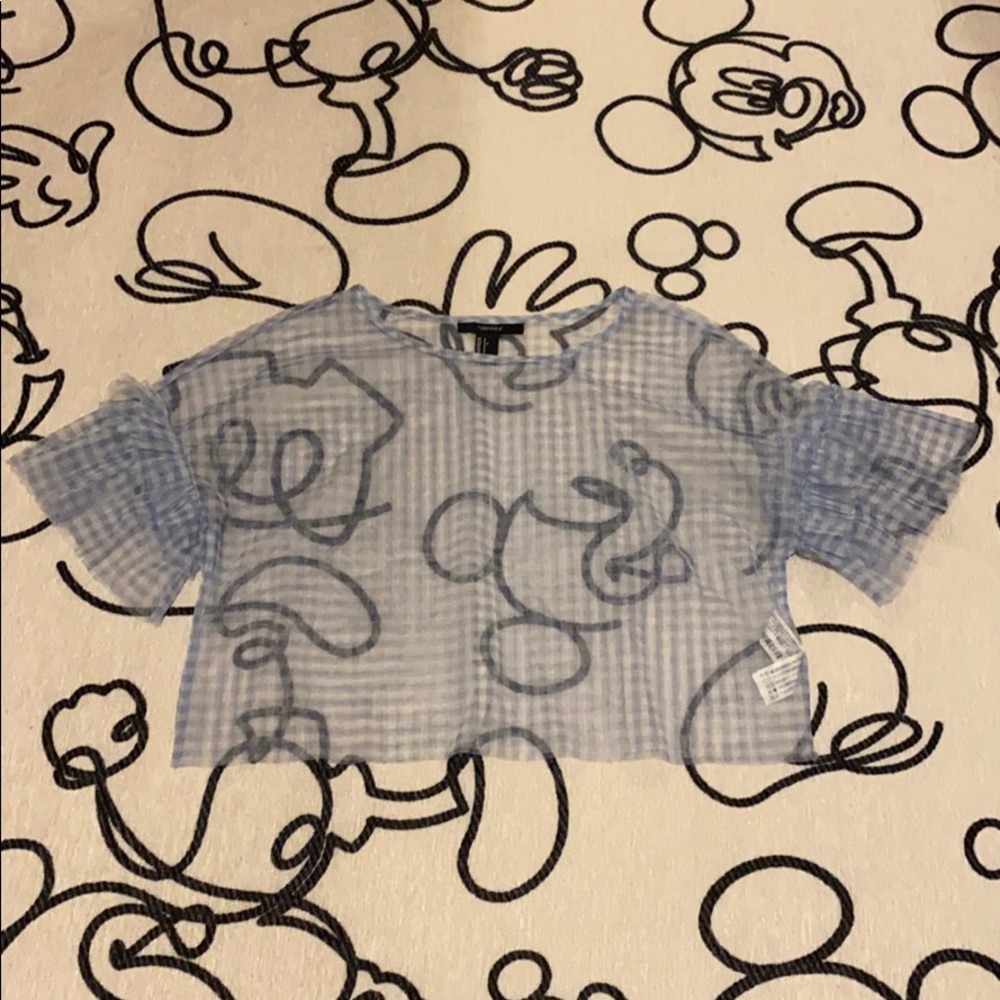 Baby blue checkered mesh top